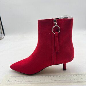 Red Suede Kitten Heel Pointed Toe Ankle Boots Suede with Side Zipper